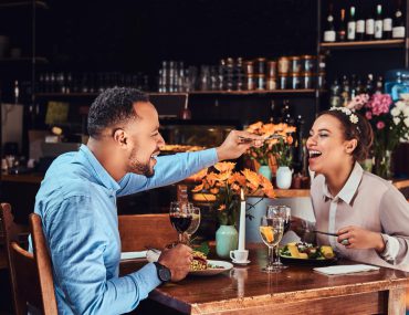 A couple having dinner at a restaurant