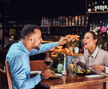 A couple having dinner at a restaurant