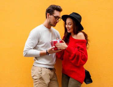 happy romantic moment of two white people