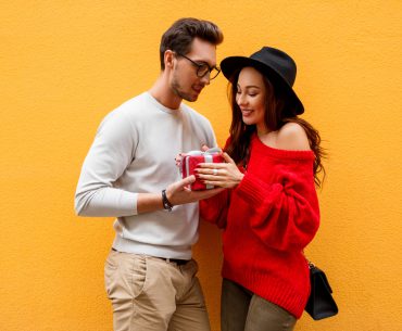 happy romantic moment of two white people