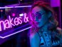 Cinematic night portrait of girl and neon lights