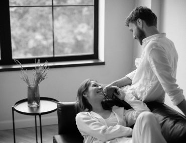 Romantic view of a couple in their home